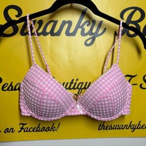 White Fox Gingham Pink Padded Swim Top